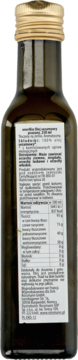 EnerBio Olej sezamowy prażony, 250ml, widok z tyłu butelki z czytelną białą etykietą i informacją o produkcie.