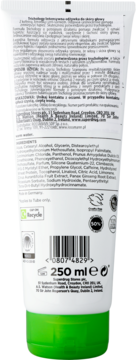 Tył białej tubki odżywki trychologicznej 250ml z kofeiną, limonką i żeń-szeniem, widoczny kod kreskowy i skład.