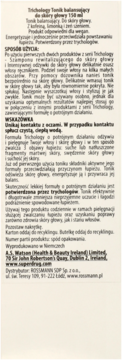 Tył opakowania toniku Trichology Balansującego do skóry głowy, z polską etykietą i szczegółowym opisem.
