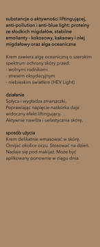 Tekst o lekkim kremie liftingującym z algami oceanicznymi, działaniu przeciwzmarszczkowym i nawilżającym.