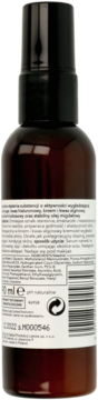 Tył brązowej butelki wegańskiego serum-żelu z krzemem, etykieta z opisem i kodem kreskowym.