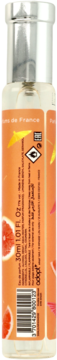 Tył butelki Adopt' Sunrise Paradise 30ml, woda perfumowana z nutą grejpfruta, pomarańczowa etykieta z barcode.