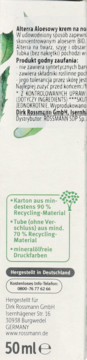 Alterra Aloesowy krem na noc, tył opakowania z detalami o recyklingu i BIO aloesie, widoczne zielone logo.