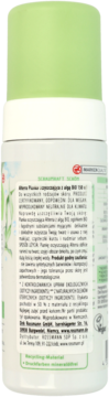 Tył butelki pianki oczyszczającej Alterra z algą BIO. Widoczna etykieta z certyfikatami i informacją o recyklingu.