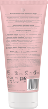 Tył różowej tubki skoncentrowanego serum do ciała BODY.lab 200 ml, z opisem działania i składu.