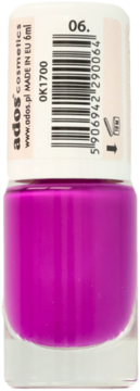 Wibrujący fioletowy lakier Ados Aromatic, 6ml, o jagodowym zapachu, butelka widoczna z przodu.