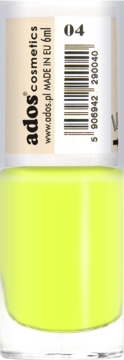 Neonowo-żółty lakier do paznokci Ados Aromatic 6ml, o ananasowym zapachu, widok z przodu.