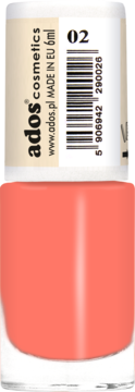 Lakier do paznokci Ados Cosmetics Aromatic, odcień 02, pomarańczowy, w buteleczce, widok z przodu.