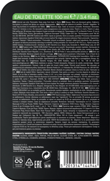 Tył czarnej butelki wody toaletowej STR8 FREAK 100 ml z białymi napisami i kodem kreskowym.