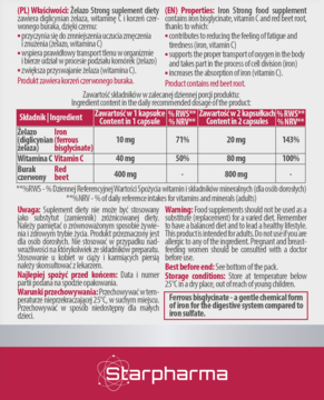 STARPHARMA Żelazo Strong ,suplement diety, żelazo, witamina C, korzeń z buraka,tył