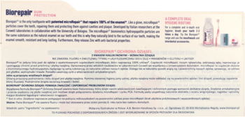 Panel informacyjny pasty Biorepair Gum Protection 75ml, widoczne logo, tekst o microRepair® i produkty.