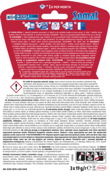 Tył opakowania tabletek do czyszczenia zmywarki Somat Duo Machine Cleaner, czerwono-białe, z instrukcjami.