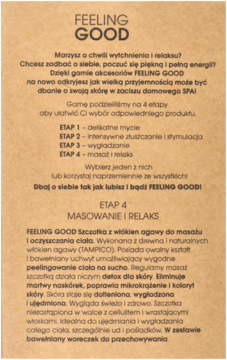 Informacyjny tekst Feeling Good o szczotce do ciała z agawy, korzyściach i etapach pielęgnacji skóry.