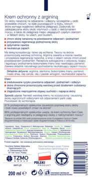 Tył białej tubki kremu Seni Care z argininą, z czytelnym składem, opisem i logotypami.