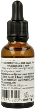 Tył brązowej butelki serum Niacinamide 10% + Zinc 30ml z zakraplaczem, widoczna etykieta z polskim tekstem.