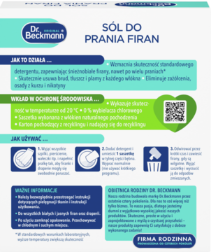 DR. BECKMANN Original ,sól do prania firan, Intensywna biel i odświeżanie,tył