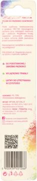 Tylna strona opakowania szafirowego pilnika do paznokci 180/180 z kodem kreskowym i QR, na beżowym tle.