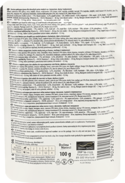 Biały tył saszetki karmy Dolina Noteci dla psa z bażantem i dynią, ze składem i kodem kreskowym.