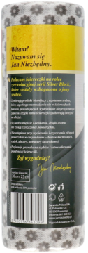 Tył rolki ściereczek Jan Niezbędny Silver Block z wzorem kwiatowym, wymiary 30x25 cm, tekst o jonach srebra.