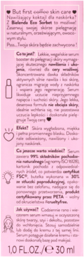 Zbliżenie na tył różowego opakowania Bielenda Eco Sorbet serum, szczegółowy opis naturalnego składu i efektów.