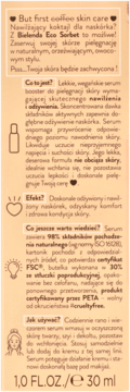 Beżowa etykieta serum Bielenda Eco Sorbet, z opisem wegańskiego nawilżającego boostera i składu.