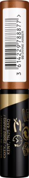 Max Factor Eyefinity All Day Eyeshadow 03 Divine Amber w brązowo-czarnej butelce, widok z tyłu z kodem kreskowym.