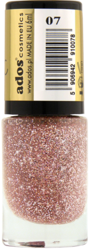 Ados Crystalic lakier brokatowy, odcień 07, butelka z różowo-złotym brokatem, krystaliczny połysk, widok z przodu.