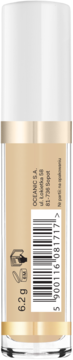 Tył korektora Oceanic Ideal Match Vanilla 6.2g. Widoczna beżowa etykieta z kodem kreskowym, ikonami i danymi producenta.