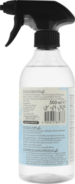 Tył butelki sprayu do szyb 500ml, z 99,8% naturalnych składników, na białej etykiecie niemiecki tekst.