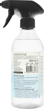 Tył butelki naturalnego płynu do szyb 500ml, z czarnym spryskiwaczem, widoczna niemiecka etykieta i kod kreskowy.