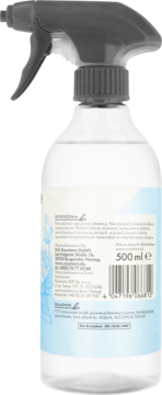 Tył butelki naturalnego sprayu do czyszczenia szkła 500ml, z szarą głowicą i etykietą składników.