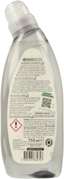 Tył transparentnej butelki płynu do czyszczenia WC Frosch 750ml z białą etykietą i zielonym logo.