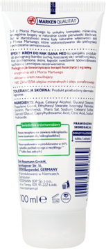Tył białego opakowania kremu do rąk Isana Med 100ml na suchą skórę, z tekstem i kodem kreskowym.