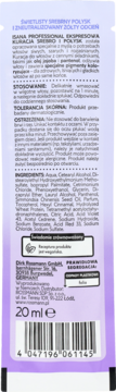 Tył fioletowej saszetki Isana Professional Kuracja Srebro i Połysk 20 ml, widoczne instrukcje i kod kreskowy.