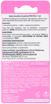 Różowo-czarny tył opakowania maszynki Isana Lady Go Pace 6, widoczne listy składników i informacje.