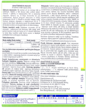 Instrukcja Domol Ekologiczne tabletki do zmywarki 30 sztuk, tekst o funkcjach, białe tło, zielone detale.
