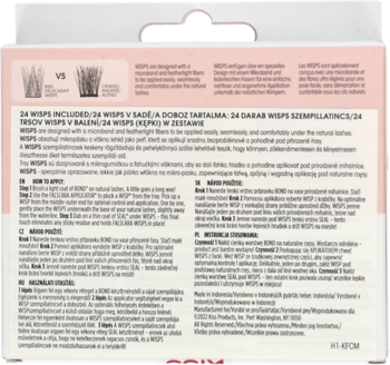 Tył opakowania rzęs Kiss Falscara Eyelash Wisps, z polskimi instrukcjami i grafiką porównującą style.