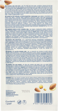 Tył opakowania maski do stóp Fusswohl w formie skarpetek, z masłem shea i mocznikiem, do pielęgnacji suchej skóry stóp.