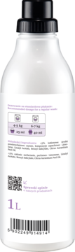Tył białej butelki ZIELKO Płynu do płukania Tropikalny 1L, z instrukcją dawkowania i listą składników.