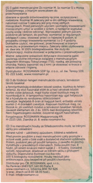 Fragment etykiety gąbek menstruacyjnych z Morza Śródziemnego, instrukcja użycia, czarny tekst na jasnym tle.