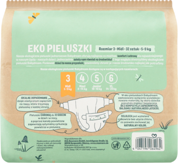 Frontowe ujęcie brązowego, papierowego opakowania Babydream EKO PIELUSZKI, rozmiar 5 JUNIOR (10-16 kg).