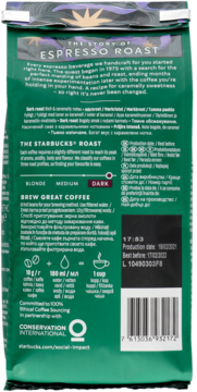 STARBUCKS Espresso Roast ,kawa ziarnista, palona, 100% Arabica,tył