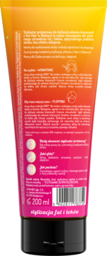 Tył tubki pomarańczowo-różowego stylizatora proteinowego Hair in Balance do fal i loków z instrukcją.