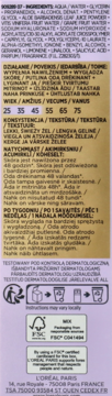 Tył fioletowo-żółtego opakowania kosmetyku Hyaluron Specialist, ze składnikami i instrukcjami.
