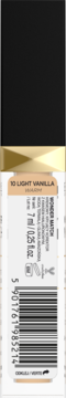 Kremowy korektor Wonder Match 10 Light Vanilla w butelce, widok boczny etykiety z kodem kreskowym.