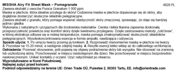 Szczegółowy widok frontu maski Missha Airy Fit Sheet Mask Pomegranate, białe tło, opis w języku polskim.