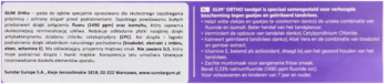 Polish product description for GUM ORTHO toothpaste: text on white background and bullet points on purple.