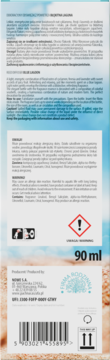 Tył opakowania odświeżacza powietrza Błękitna Laguna 90ml, z informacjami o produkcie i kodem kreskowym.