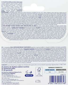 Tył białego opakowania Isana Plastry do depilacji okolic brwi, z instrukcjami użycia i składem produktu.