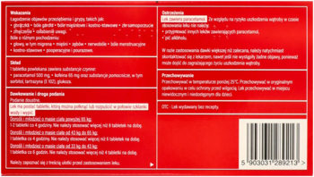 Tył czerwonego opakowania tabletek Gripex Control, z białymi napisami w języku polskim i kodem kreskowym.